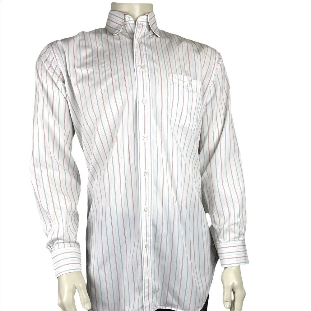 Men's Custom L/S Dress Shirt by Holland & Sherry of London White w/Vert Stripes